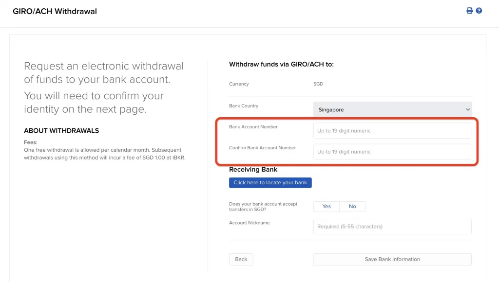interactive brokers出金第四步01_設定銀行信息 輸入銀行賬戶號碼