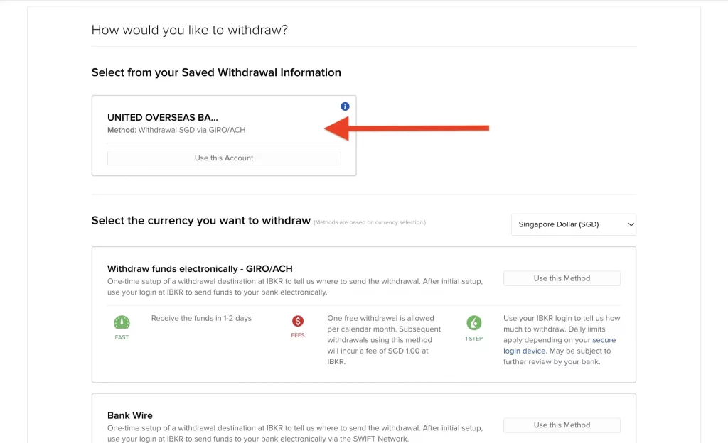 interactive brokers出金第五步01_從已保存的銀行賬戶中選擇本次出金到賬哪家銀行